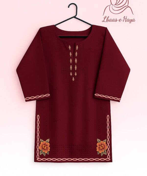 Cotton Mehroon with Embroidery 2-piece