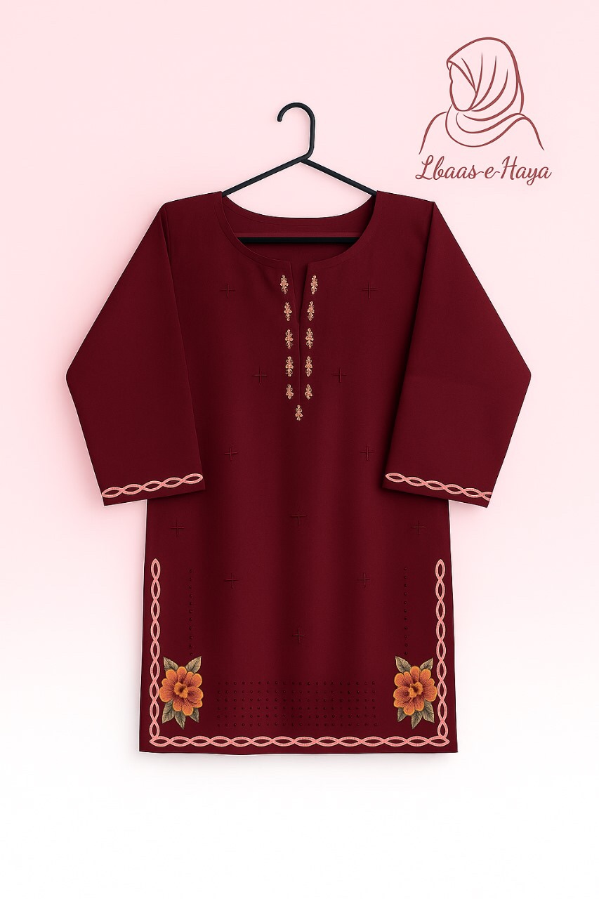 Cotton Mehroon with Embroidery 2-piece