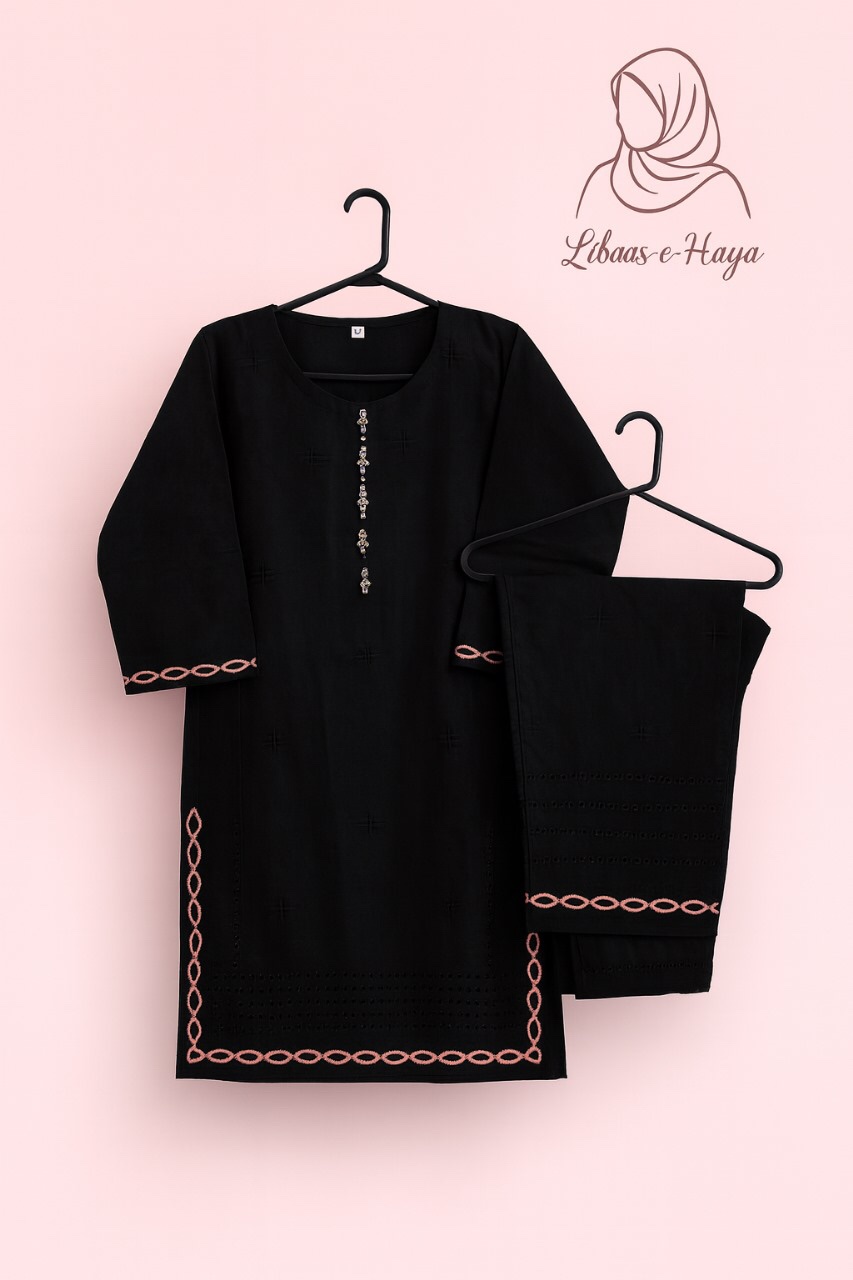Cotton Black With Embroidery 2-piece