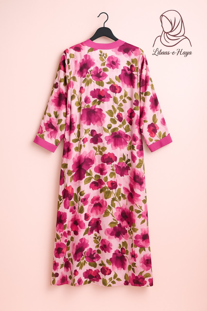 Pink Floral 2-in-1 Abaya with stroller - Image 2