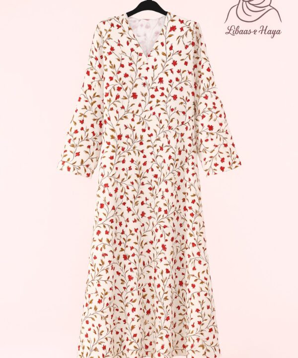 Haya White Floral Abaya
