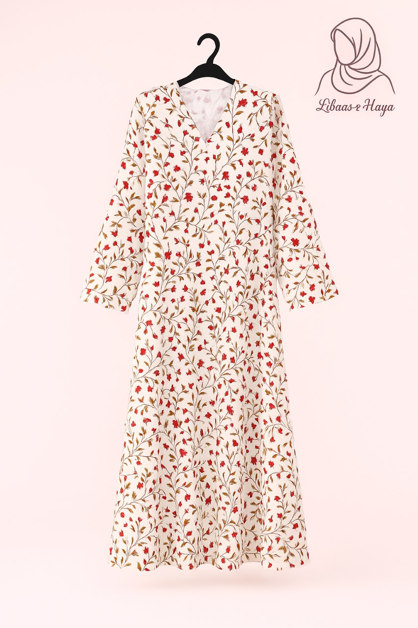 Haya White Floral Abaya