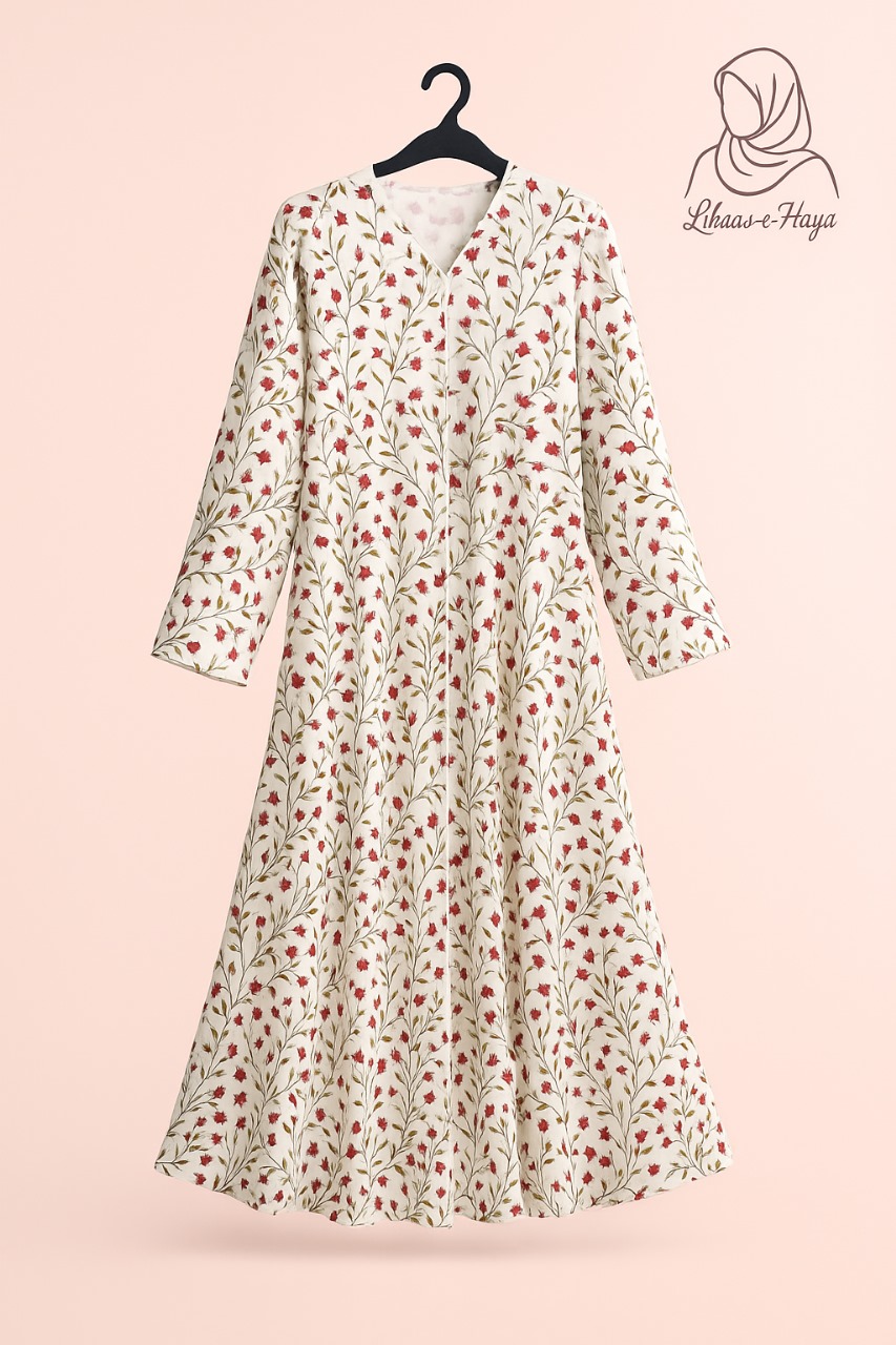 Haya White Floral Abaya - Image 3